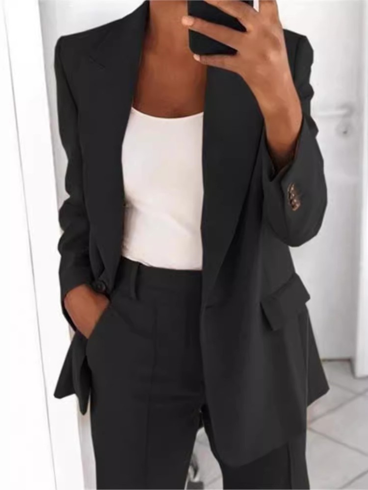 Wool Suit Jacket - 女性の秋の新ファッションボタン襟スリムフィットカーディガンウールセーター気質ジャケットスリムフィットポケットセットパンツ