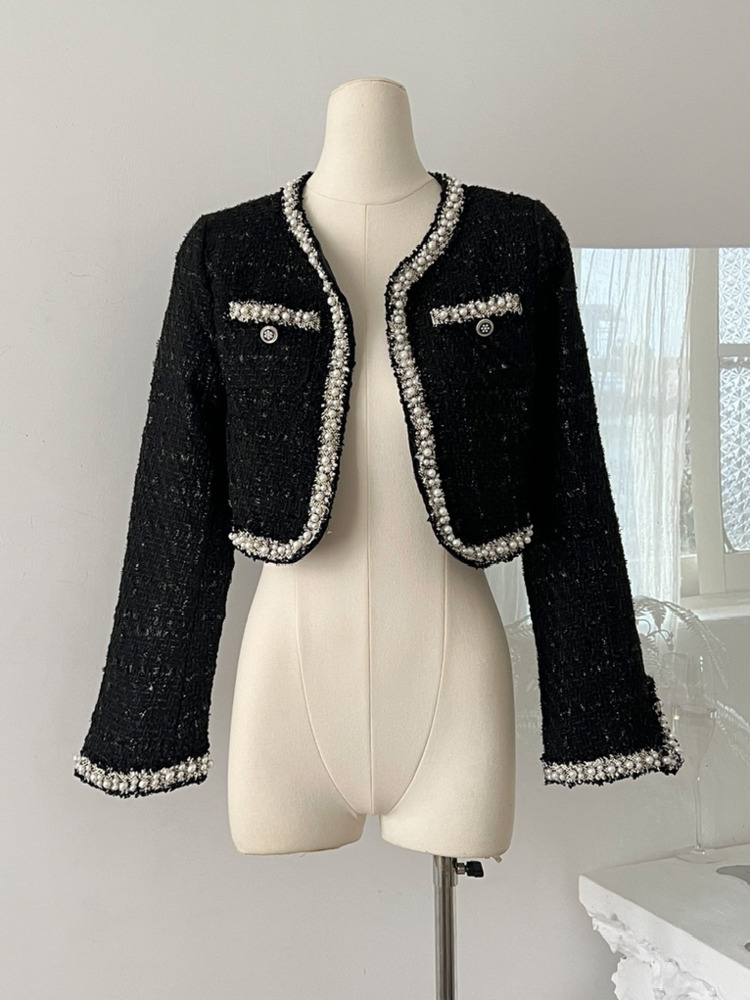 Wool Suit Jacket - レディースショートジャケットコート+ドレスセット Y2K ストリートウェア ツーピーススーツ 高級フレンチラグジュアリー スモールフレグランスツイード