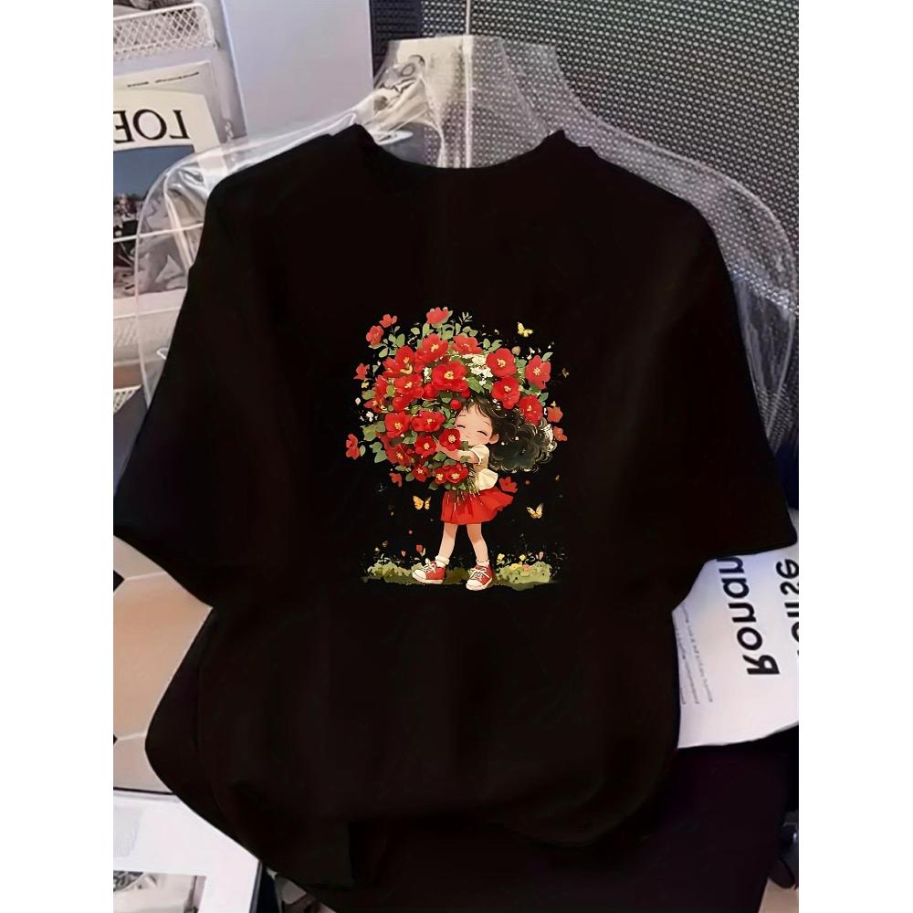 Y2K Formal Wear Men - レディース Y2K 花柄 Tシャツ ブラック レッド