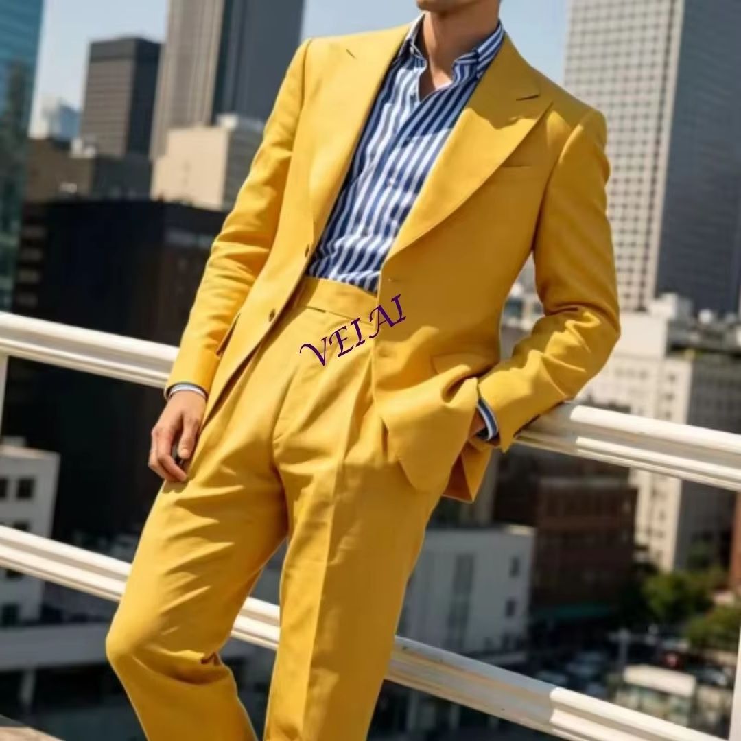 Men'S Relaxed Formal Wear - サマーセージグリーンリネン2ピースメンズスーツ、カスタムメイドのリラックスフィット、ピークドラペルブレザー、ハイウエストプリーツパンツ、カジュアルイブニングウェア