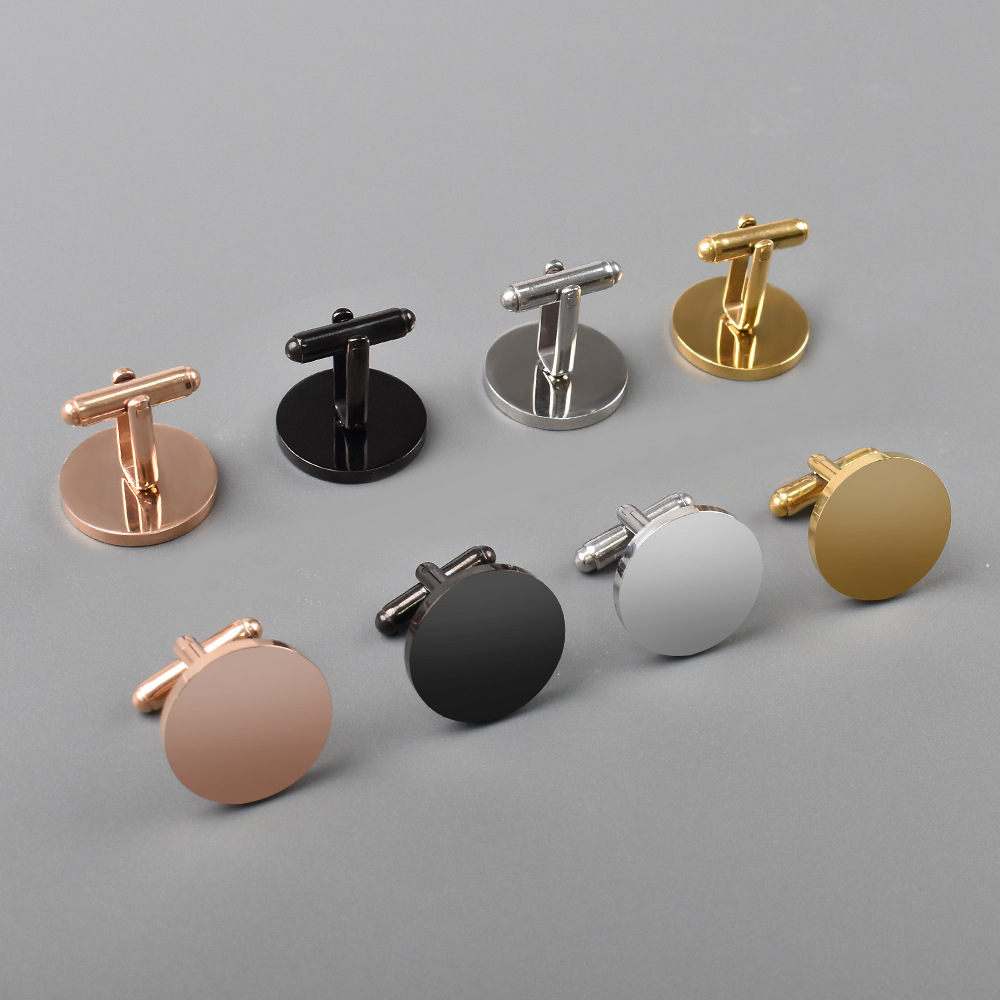 Cufflinks Silver Set - 2 ピース/セットメンズファッションメタルカフススムーズスリーブステープルシンプルなシャツゴールドシルバーラウンドカフスメンズスーツアクセサリー