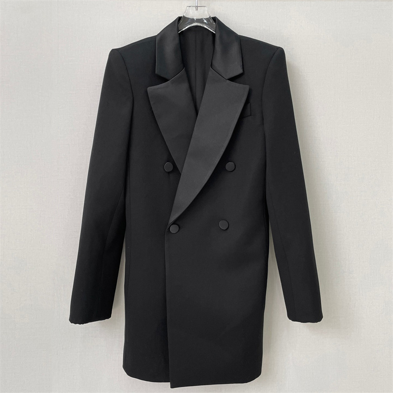 Wool Suit Jacket - レディースジャケット。2026年秋の新作。ダブルブレスト、スリムフィット。ウール混素材のレディーススーツジャケット。Y2K風のレディースブラウス。