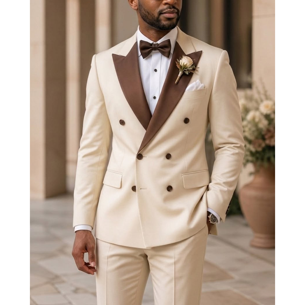 Men Formal Wear Modern - 男性ダブルブレストタキシードスーツファッションピークドラペル着用フォーマル結婚式モダン紳士新郎プロムパーティー 2 ピース衣装