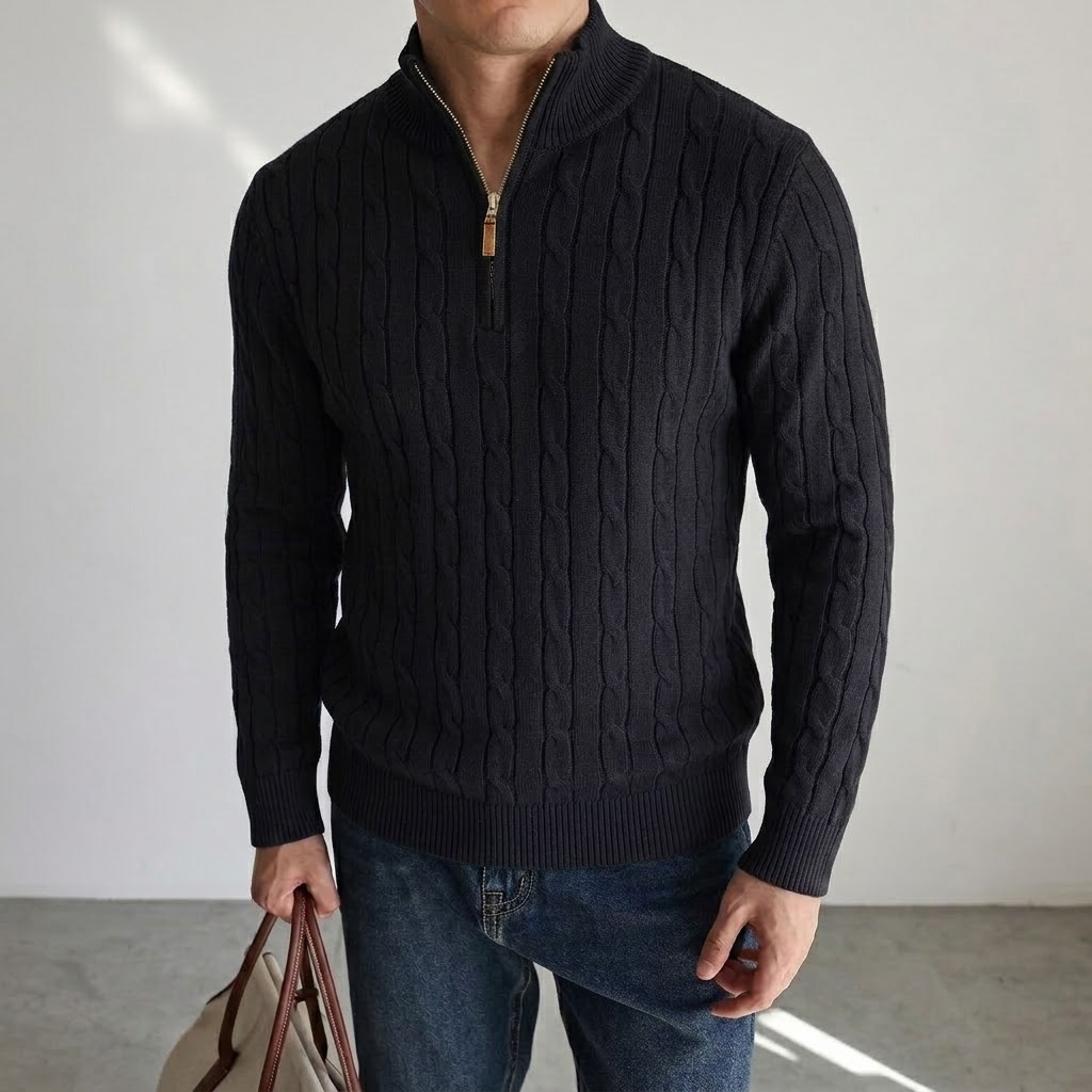 メンズケーブルニットハーフジップセーター、カジュアルスタンド - Wool Suit Jacket のレビューと価格