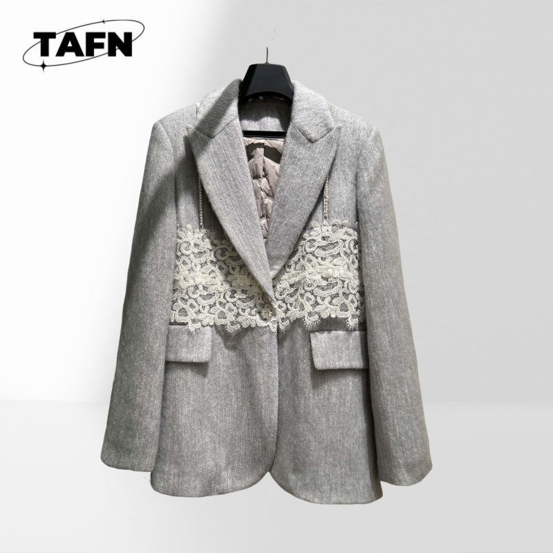 女性のクラシックチェック柄ブレザースタイリッシュなスーツジャ - Wool Suit Jacket のレビューと価格