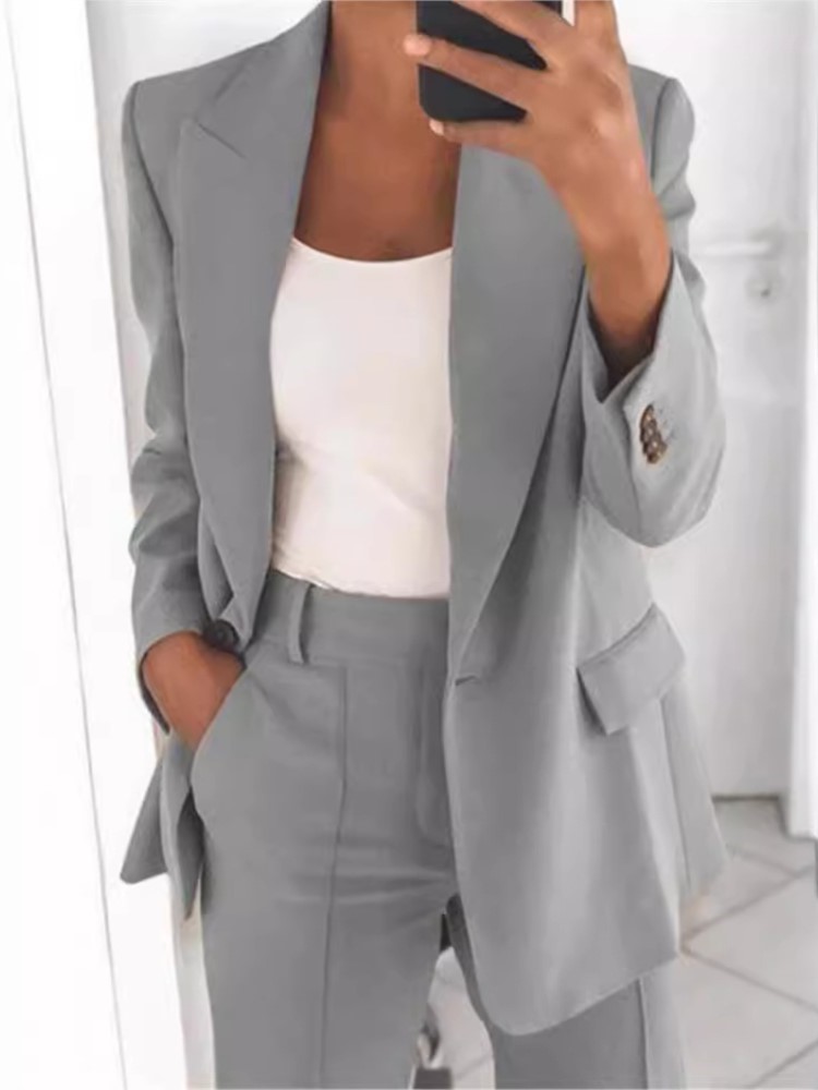 女性の秋の新ファッションボタン襟スリムフィットカーディガンウ - Wool Suit Jacket のレビューと価格