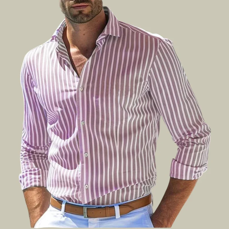 メンズスリムフィットストライプ柄ラペル長袖フォーマルシャツ襟 - Y2K Formal Wear Men のレビューと価格