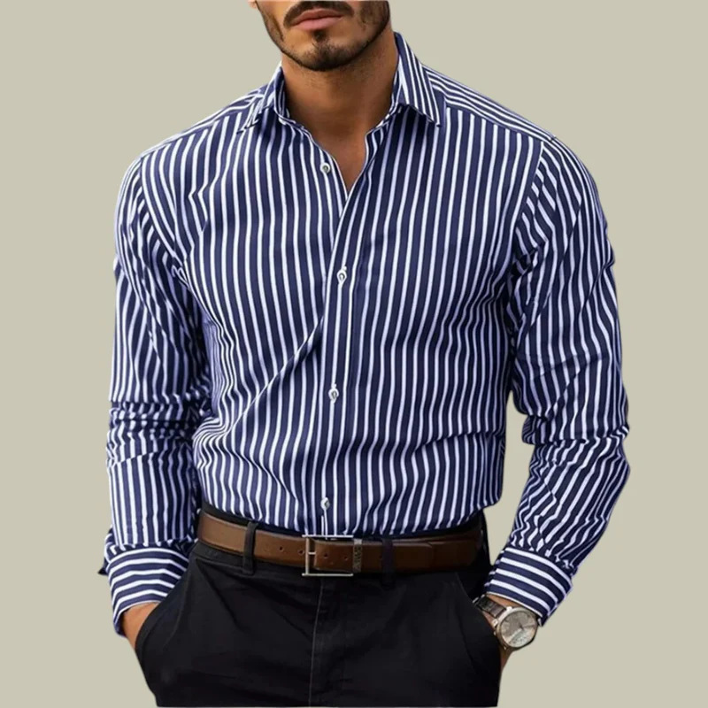 メンズスリムフィットストライプ柄ラペル長袖フォーマルシャツ襟 - Y2K Formal Wear Men のレビューと価格