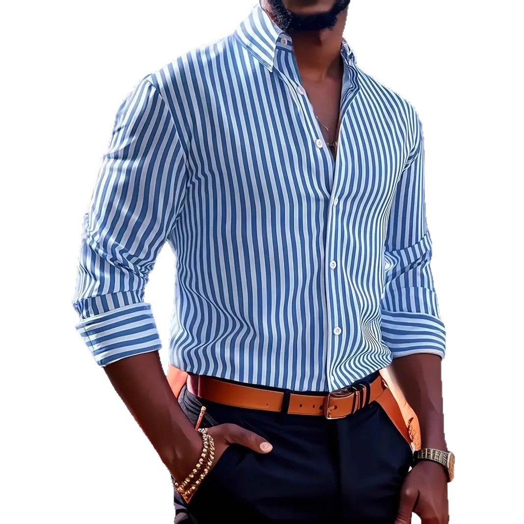 メンズスリムフィットストライプ柄ラペル長袖フォーマルシャツ襟 - Y2K Formal Wear Men のレビューと価格