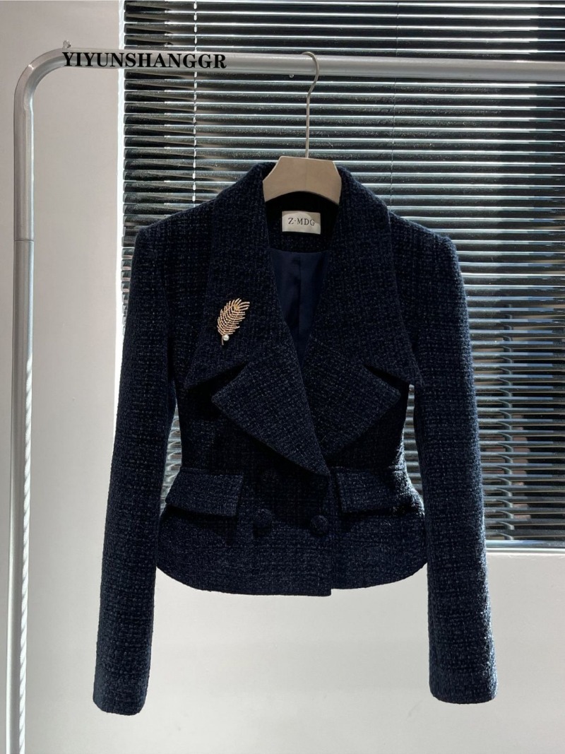 秋冬新作ツイードレディーススーツ高級エレガントラペル長袖ショ - Wool Suit Jacket のレビューと価格