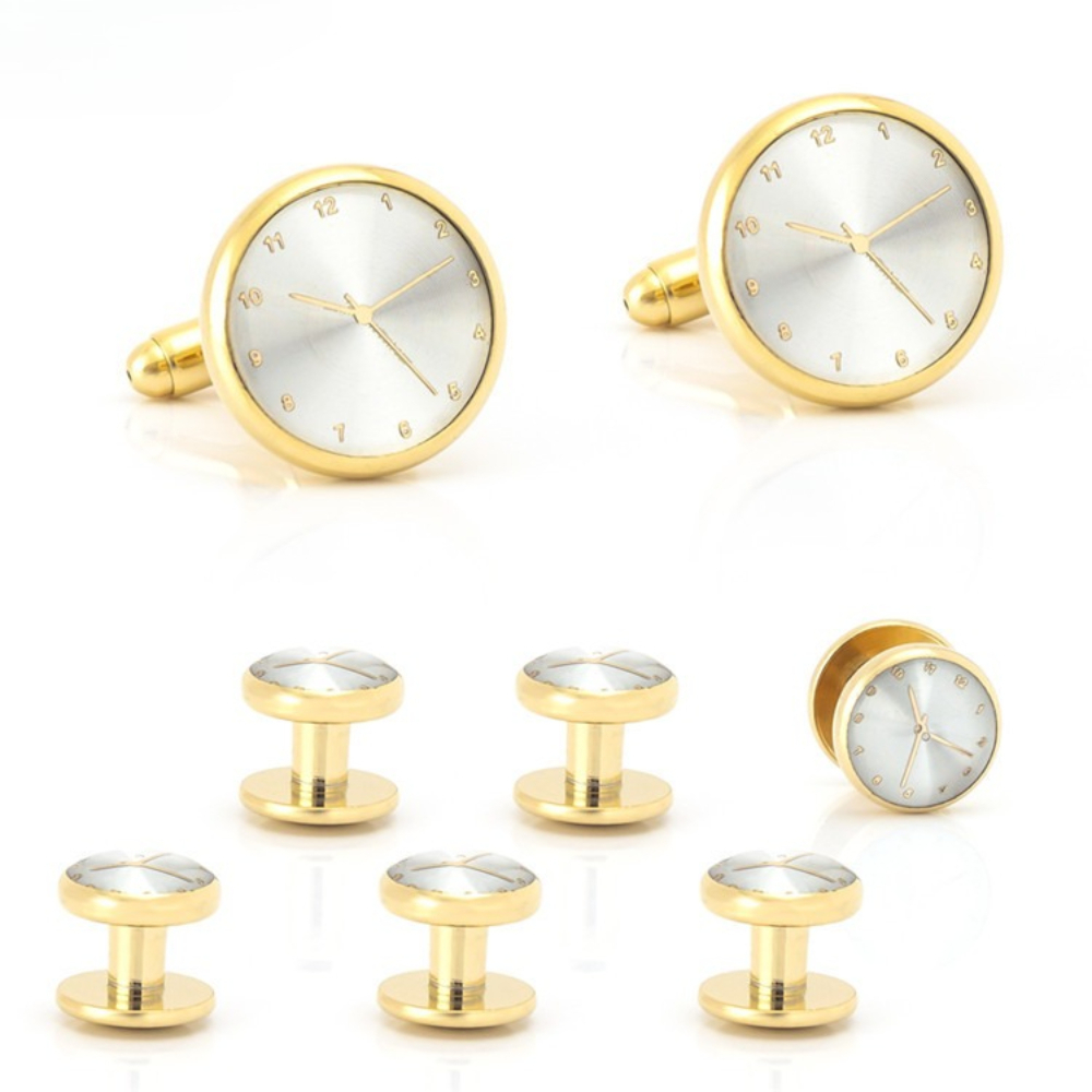 時間美学ゴールドシルバー時計カフスボタンカラーバックル6点セ - Cufflinks Silver Set のレビューと価格