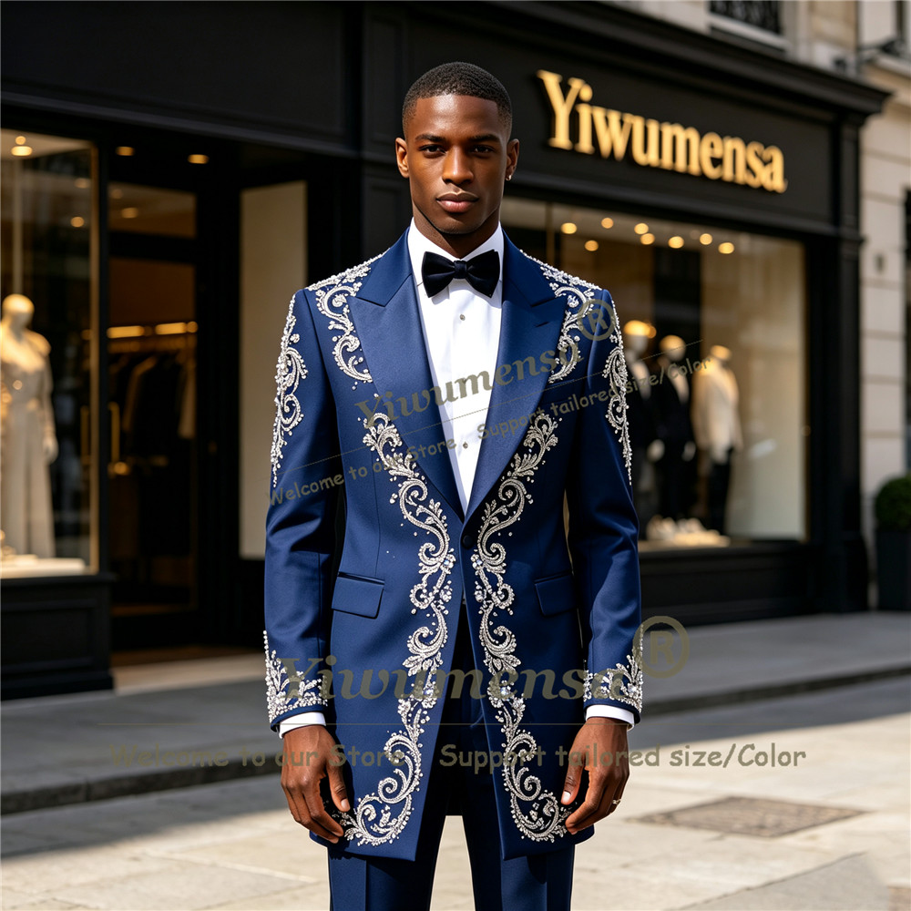 手作りクリスタルビーズ装飾スーツ メンズ カスタムメイド シ - Men'S Formal Wear のレビューと価格