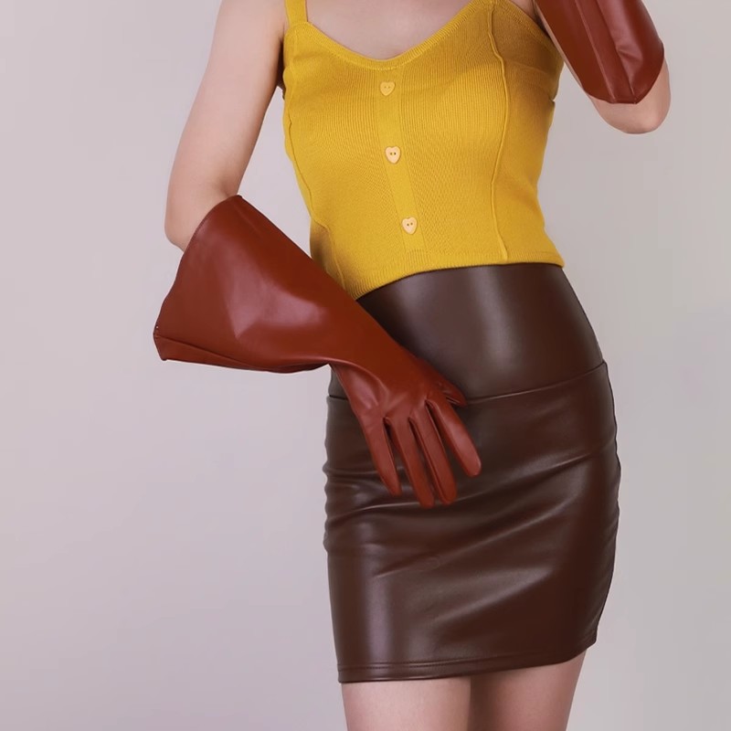 女性用PUレザーグローブ,ロングブラウン,38cm,r114 - Formal Glove Leather のレビューと価格