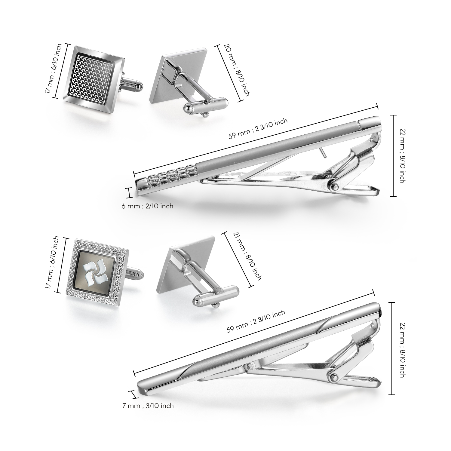 ネクタイピンとカフスボタンセット メンズシャツ ビジネスマン - Cufflinks Silver Set のレビューと価格