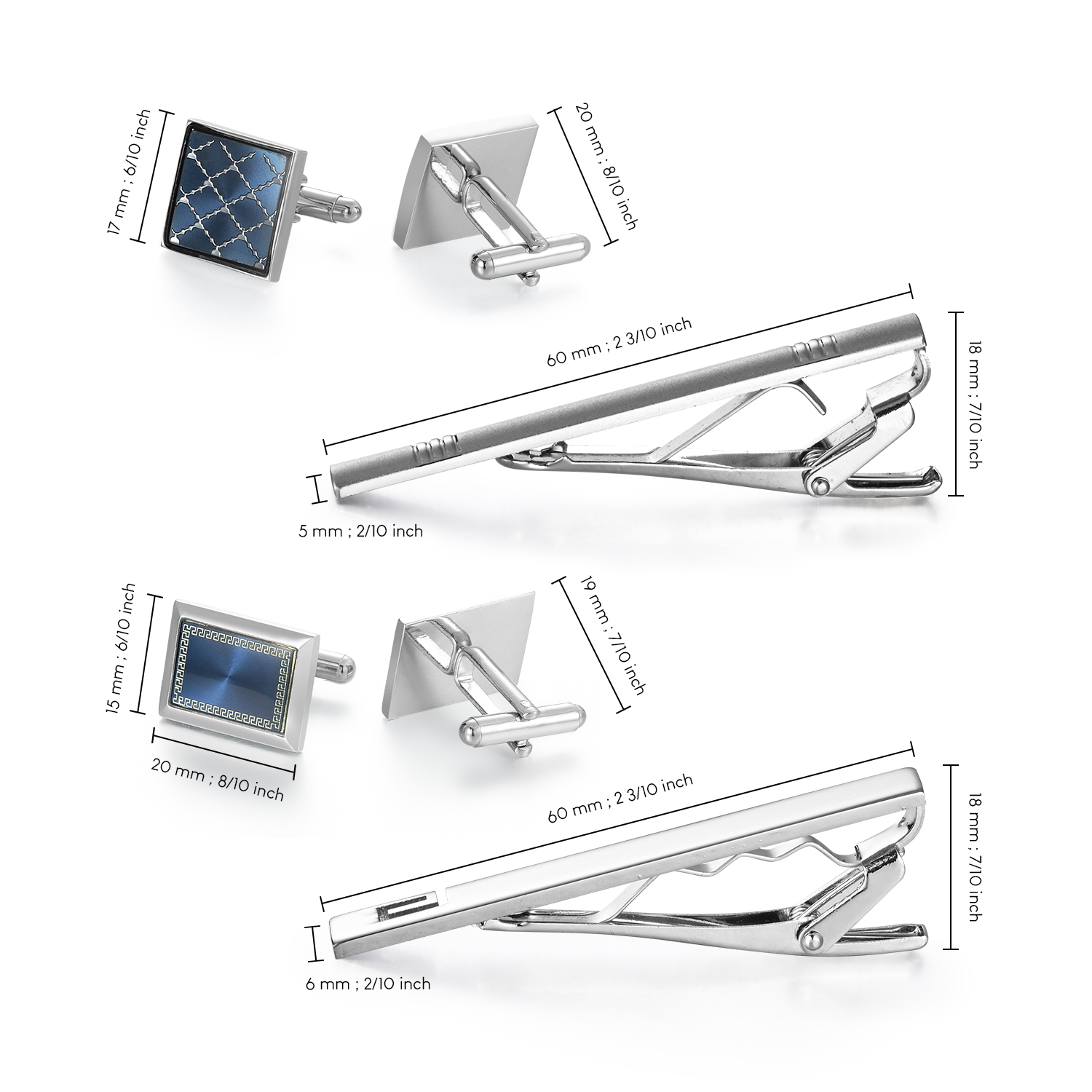 ネクタイピンとカフスボタンセット メンズシャツ ビジネスマン - Cufflinks Silver Set のレビューと価格
