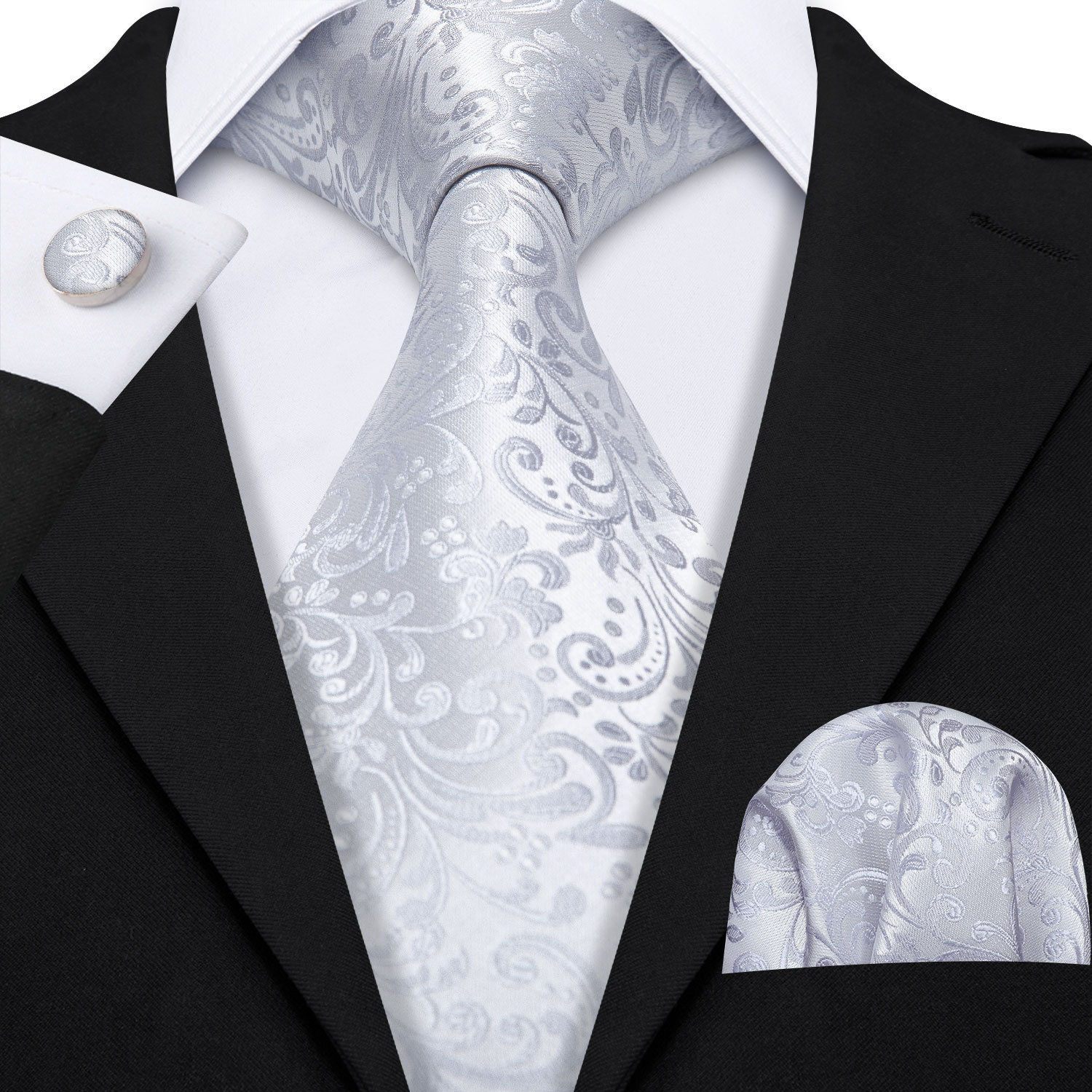 ホワイトシルバーアプリコットネクタイ男性用ストライプペイズリ - Cufflinks Silver Set のレビューと価格