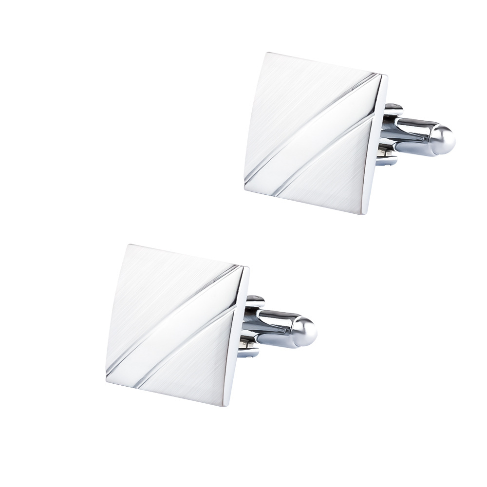 セット男性用新しいシルバースクエアブラッシュメタルタイクリッ - Cufflinks Silver Set のレビューと価格