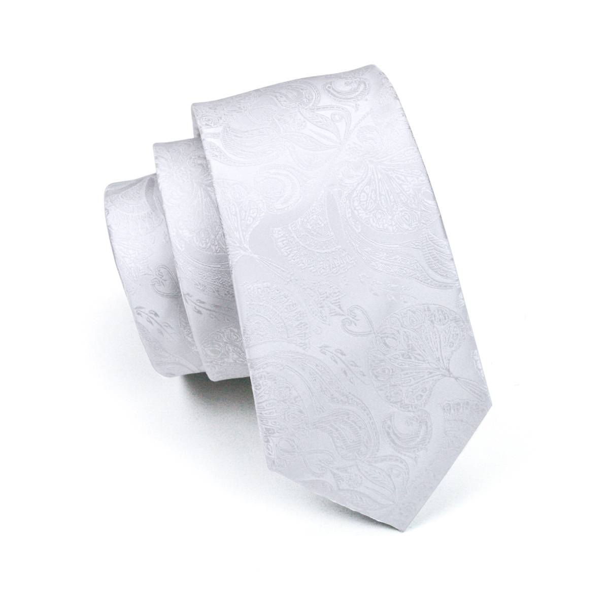 FA-393 メンズネクタイホワイトペイズリーシルクジャカー - Cufflinks Silver Set のレビューと価格