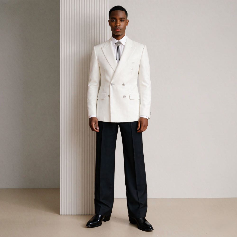 メンズ2ピースリラックススリムスーツ、ダブルブレスト、丸ボタ - Men'S Relaxed Formal Wear のレビューと価格