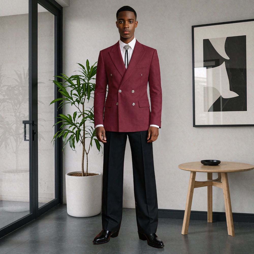 メンズ2ピースリラックススリムスーツ、ダブルブレスト、丸ボタ - Men'S Relaxed Formal Wear のレビューと価格