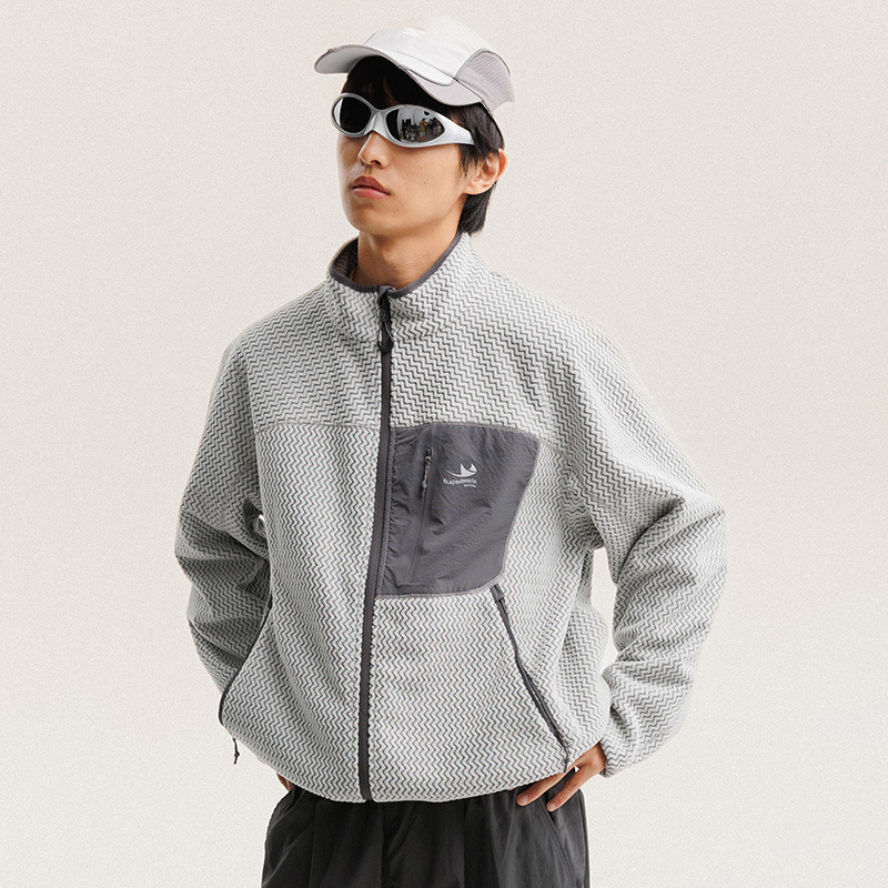 秋冬ポーラーフリース波状ストライプジャケット男性女性アウトド - Wool Suit Jacket のレビューと価格