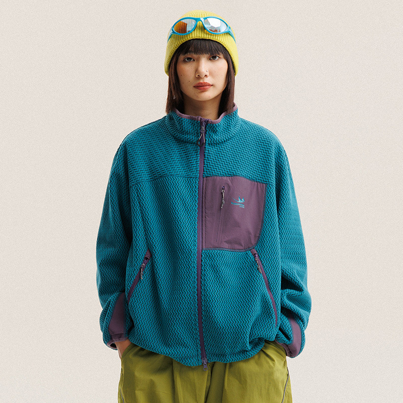 秋冬ポーラーフリース波状ストライプジャケット男性女性アウトド - Wool Suit Jacket のレビューと価格