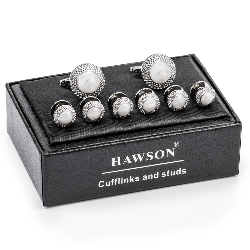 HAWSON シルバーメッキオパールシェルインレイカフスボタ - Cufflinks Silver Set のレビューと価格