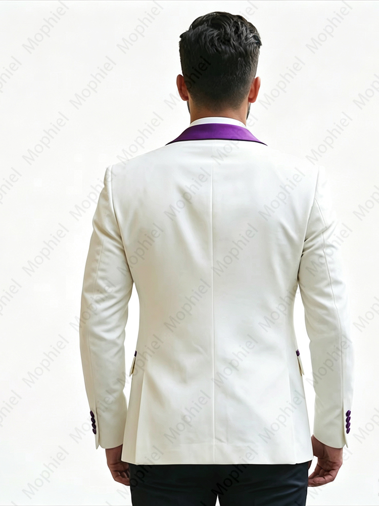 白いメンズスーツ3点セット、スリムフィット、ピークドラペル、 - Men'S Formal Wear のレビューと価格