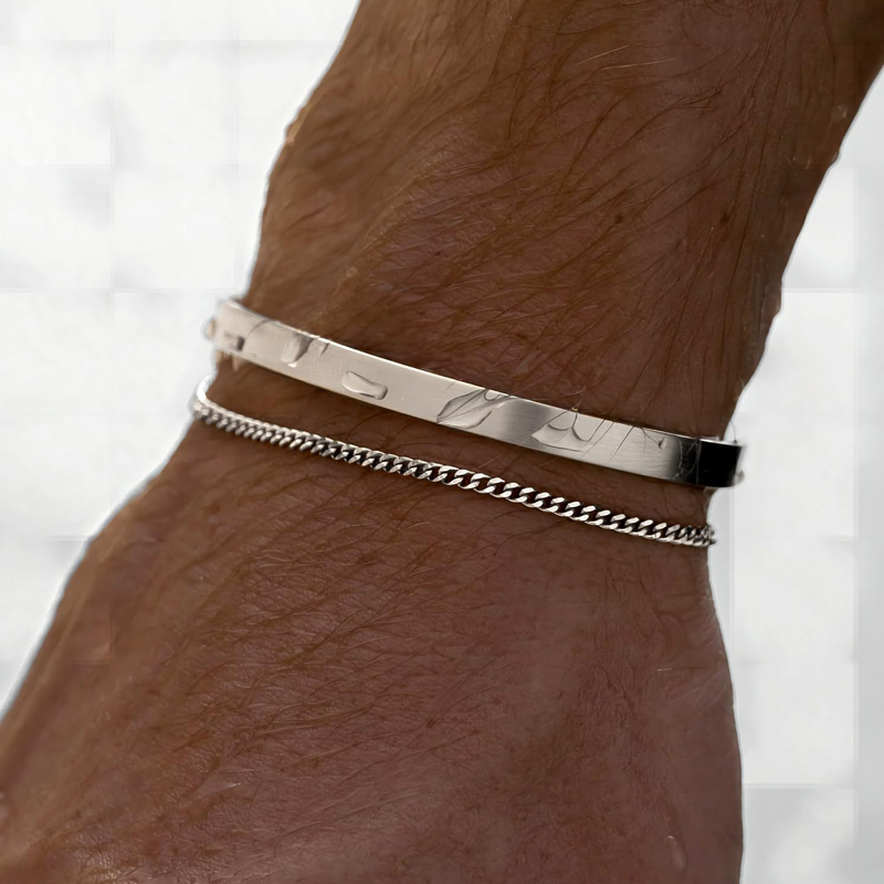 男性用積み重ね可能なブレスレット、925 スターリングシルバ - Cufflinks Silver Set のレビューと価格