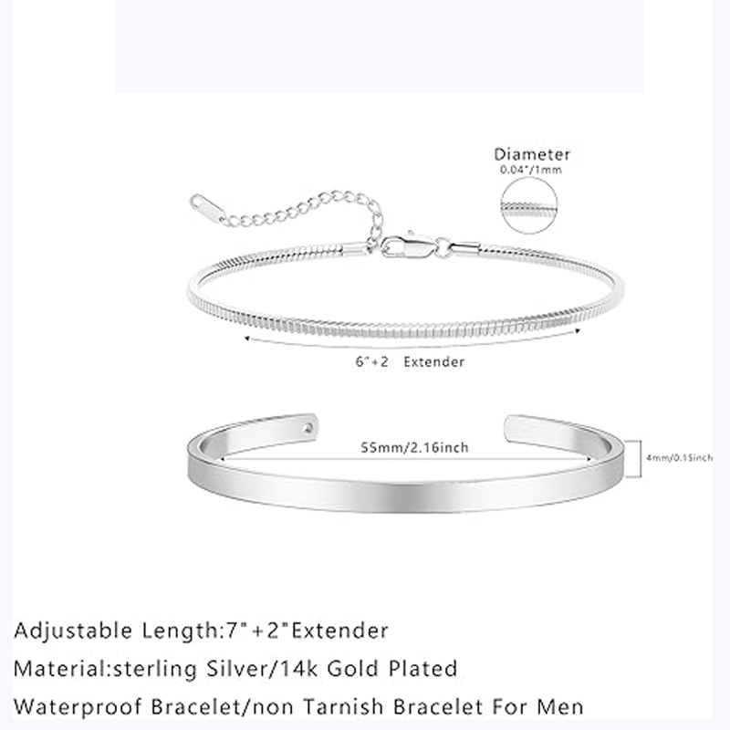 男性用積み重ね可能なブレスレット、925 スターリングシルバ - Cufflinks Silver Set のレビューと価格