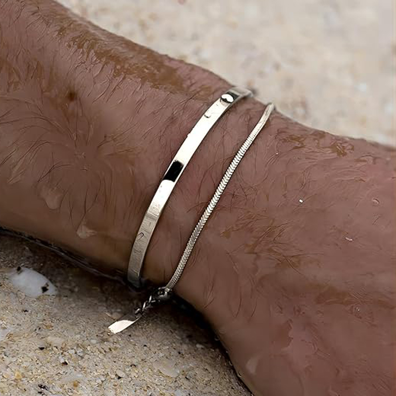 男性用積み重ね可能なブレスレット、925 スターリングシルバ - Cufflinks Silver Set のレビューと価格