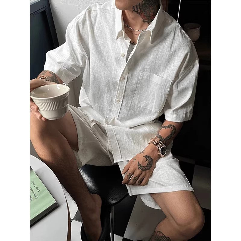 リネンカジュアルスーツ メンズ 夏 薄手 リラックス ゆった - Men'S Relaxed Formal Wear のレビューと価格