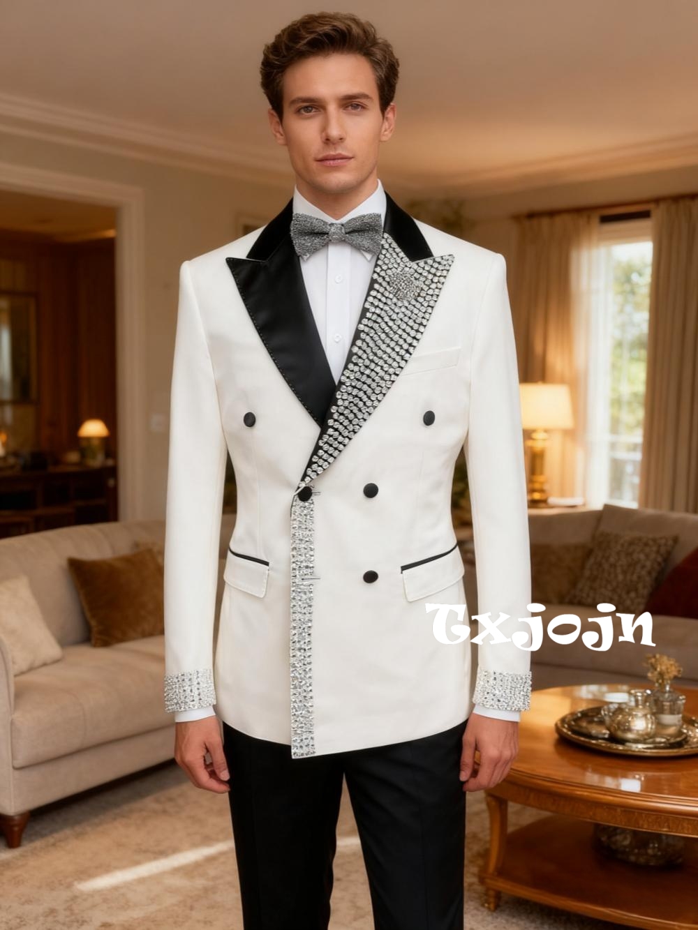 豪華なビーズ刺繍入りメンズスリムフィットスーツ2ピース、婚約 - Men'S Formal Wear For Engagement のレビューと価格