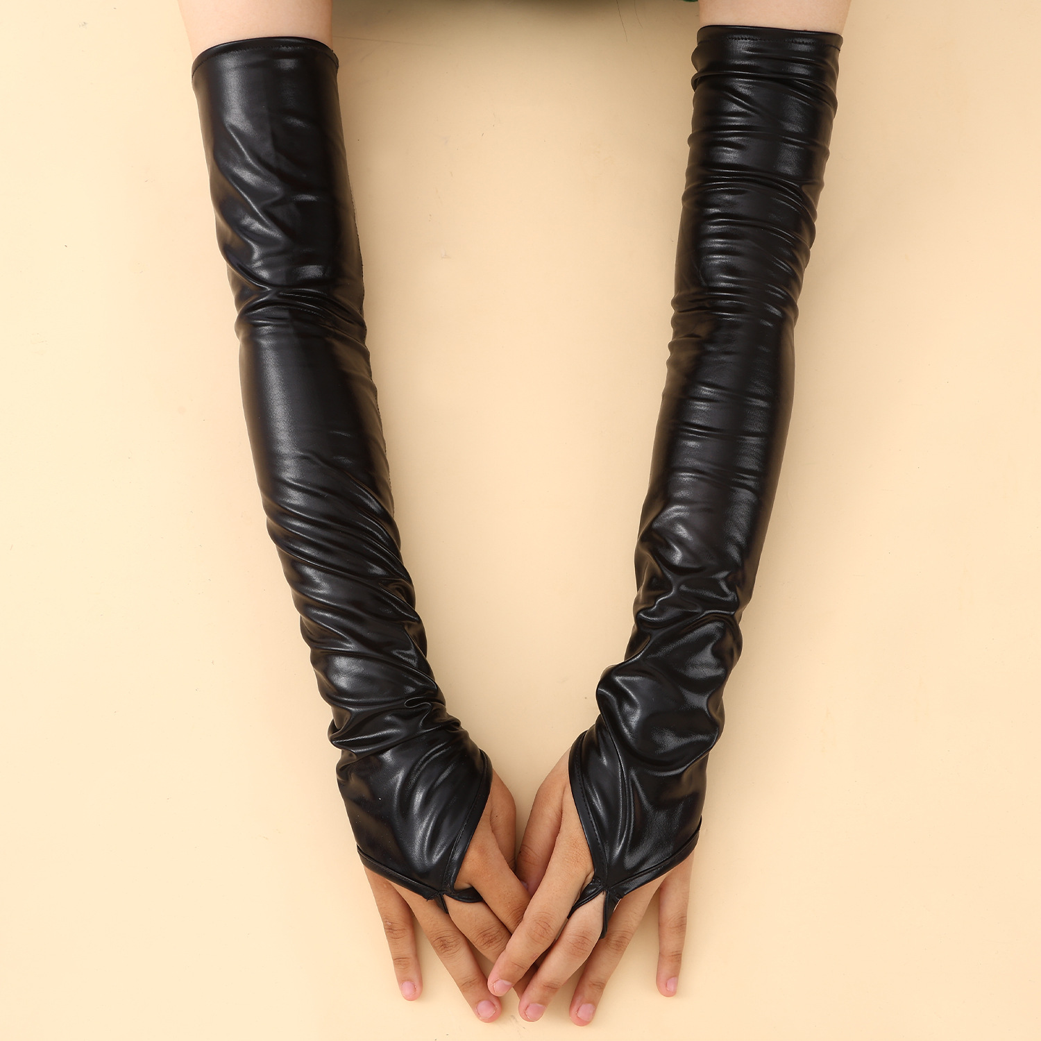 グローブ、特許レザー、指なし、長さ48cm、女性用、セクシー - Formal Glove Leather のレビューと価格