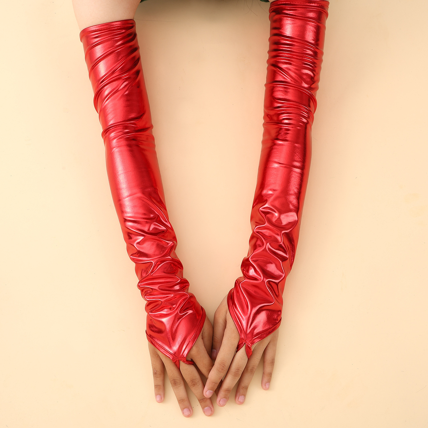 グローブ、特許レザー、指なし、長さ48cm、女性用、セクシー - Formal Glove Leather のレビューと価格